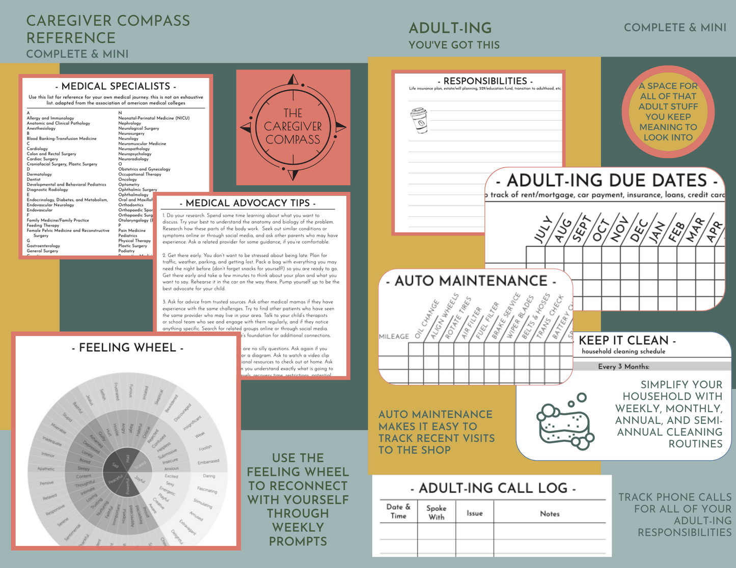 The Caregiver Compass 12-Month (Undated) Mini Edition, Desktop Size, Spiralbound